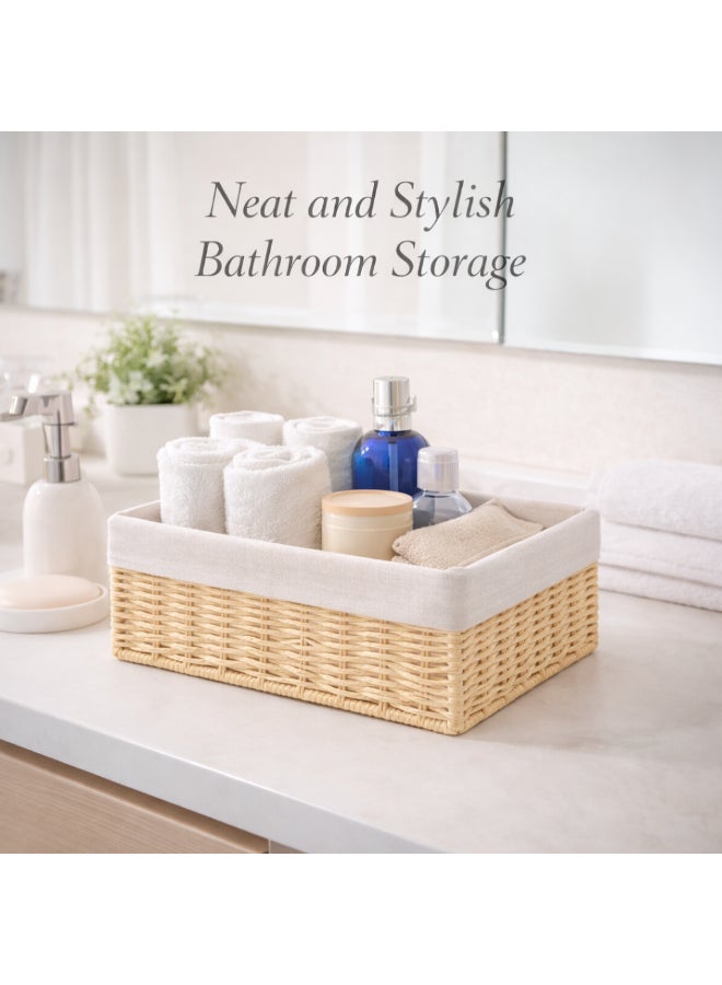 Homesmiths Hand-Woven Storage Basket with Removable Linen Liner & Sturdy Metal Frame – L 39 x B 30 x H 16.5 cm Woven Organizer Bin for Living Room, Bedroom, Bathroom, Closet & Home Storage - Image 3
