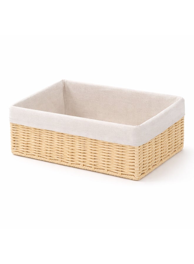 Homesmiths Hand-Woven Storage Basket with Removable Linen Liner & Sturdy Metal Frame – L 39 x B 30 x H 16.5 cm Woven Organizer Bin for Living Room, Bedroom, Bathroom, Closet & Home Storage - Image 1