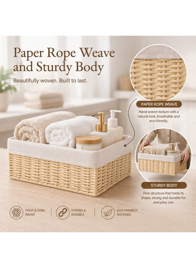 Homesmiths Hand-Woven Storage Basket with Removable Linen Liner & Sturdy Metal Frame – L 39 x B 30 x H 16.5 cm Woven Organizer Bin for Living Room, Bedroom, Bathroom, Closet & Home Storage - Image 4