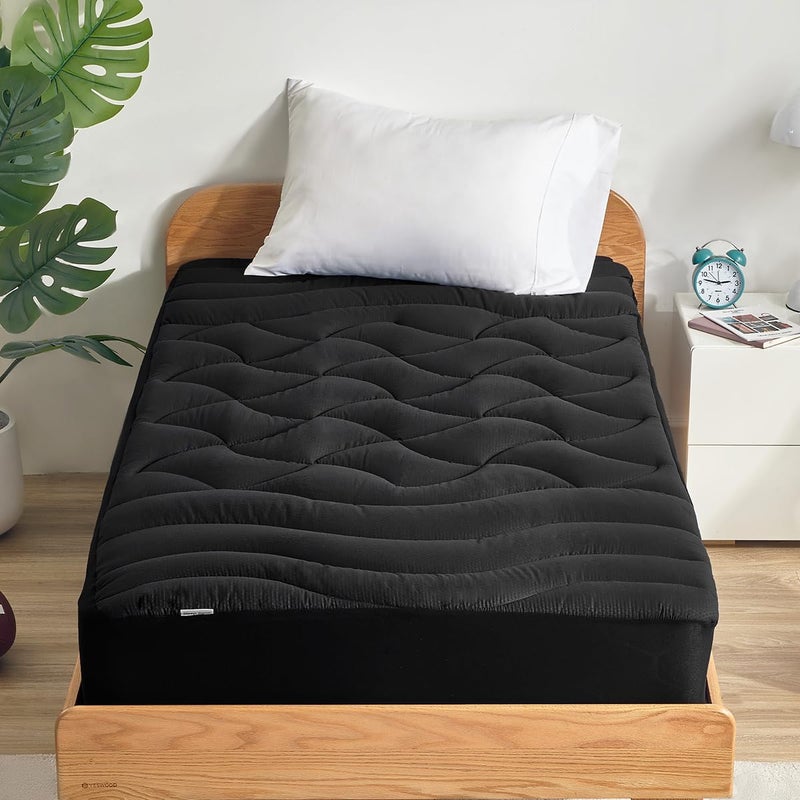 SLEEP ZONE وسادة مرتبة توأم للتبريد من SLEEP ZONE لسرير فردي، غطاء وسادة مرتبة بارد بمناطق متميزة، حماية مرتبة سميكة مبطن قابلة للتنفس والغسل، جيب عميق 8-21 بوصة (أسود، توأم) - Image 2