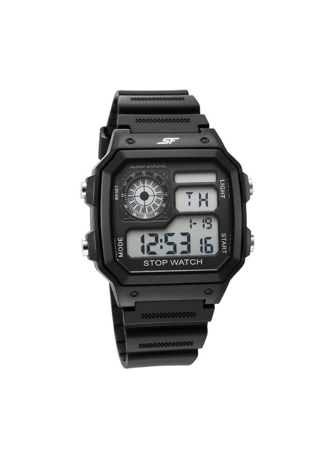 Sonata 77123PP01 SF Hexa Digital Unisex Watch – Black Rectangular Dial, Polyurethane Strap - Image 1