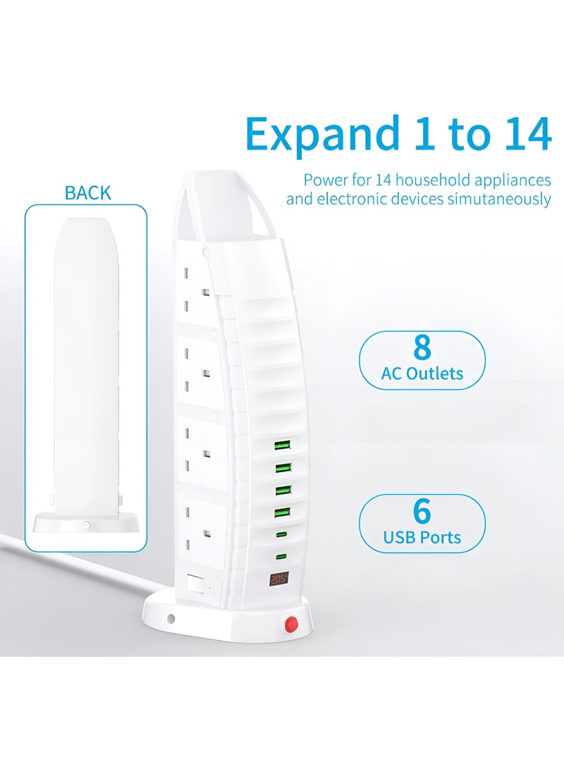 PowerMax Sailboat Tower Power Socket 2500W | 8 AC Outlets + 6 USB (2 Type-C) | 5M Extension Cord with Overload Protection - Image 2