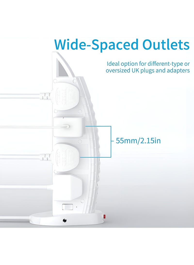PowerMax Sailboat Tower Power Socket 2500W | 8 AC Outlets + 6 USB (2 Type-C) | 5M Extension Cord with Overload Protection - Image 3