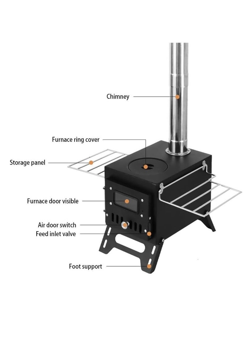 WALALLA Portable Camping Wood-burning Stove, Metal Heating stove, Foldable Heater, Wood Burning Stove, Fuel Camp Stove with Tent Fe Window, Adjustable Extended Smoke Vent for Camping, Tent, Hiking - Image 2