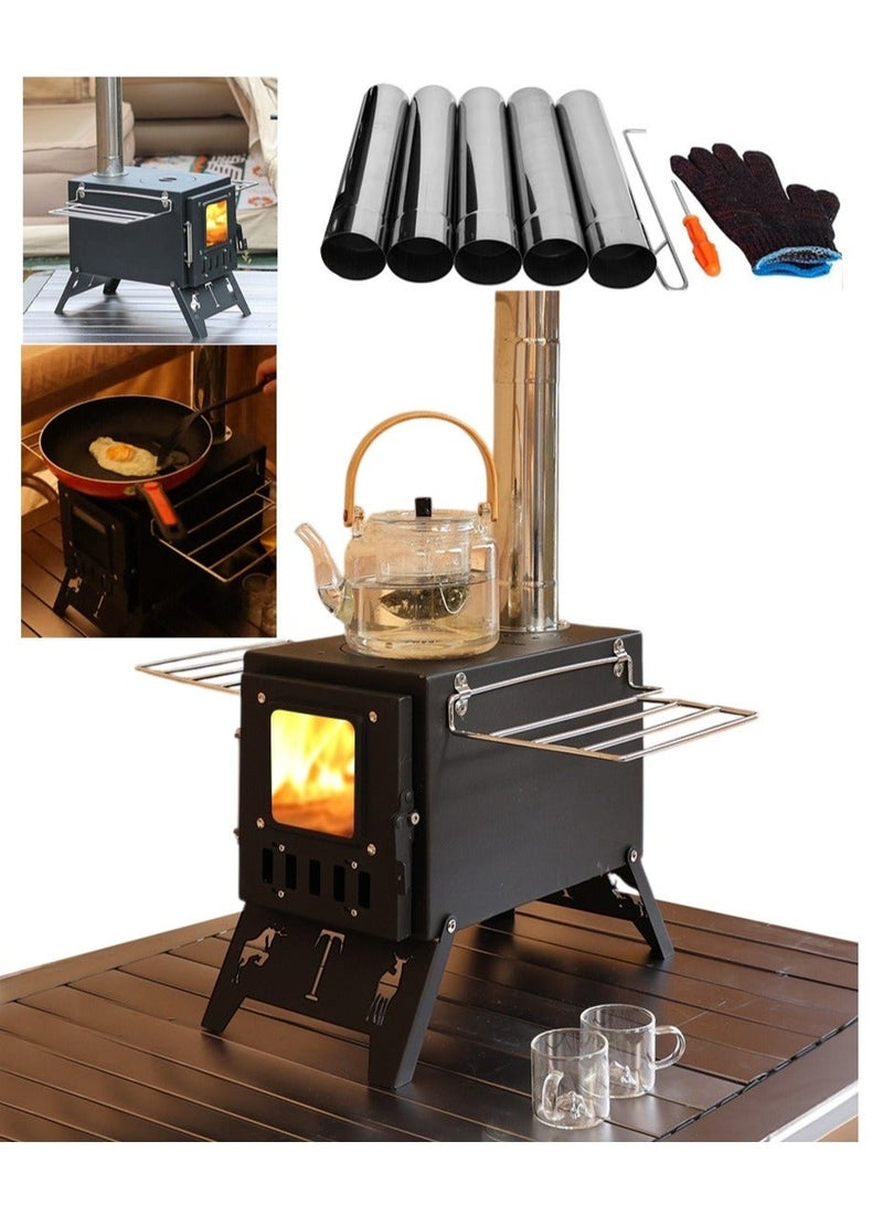 WALALLA Portable Camping Wood-burning Stove, Metal Heating stove, Foldable Heater, Wood Burning Stove, Fuel Camp Stove with Tent Fe Window, Adjustable Extended Smoke Vent for Camping, Tent, Hiking - Image 1