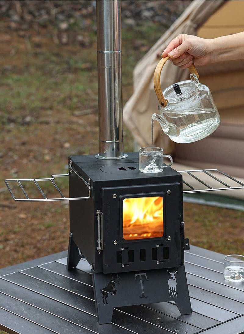 WALALLA Portable Camping Wood-burning Stove, Metal Heating stove, Foldable Heater, Wood Burning Stove, Fuel Camp Stove with Tent Fe Window, Adjustable Extended Smoke Vent for Camping, Tent, Hiking - Image 5