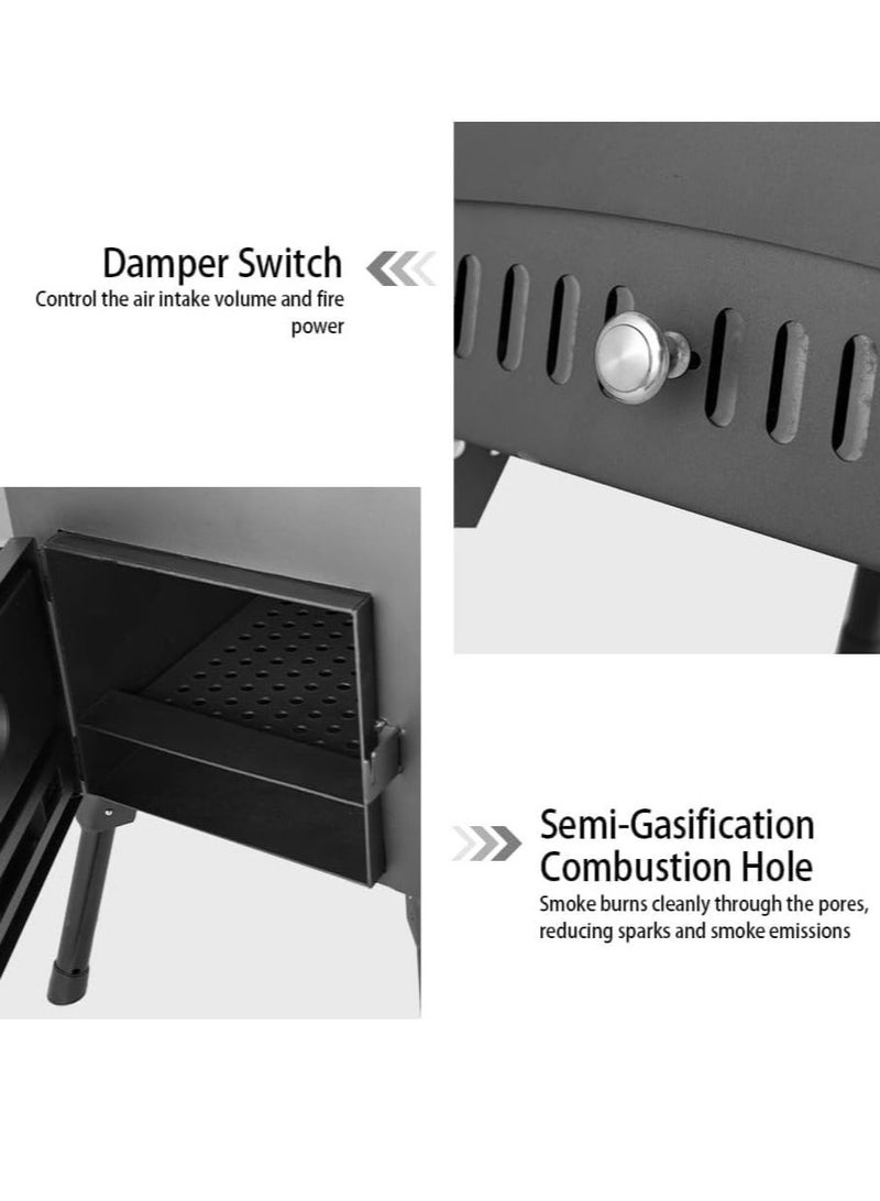 WALALLA Portable Camping Wood-burning Stove, Metal Heating stove, Foldable Heater, Wood Burning Stove, Fuel Camp Stove with Tent Fe Window, Adjustable Extended Smoke Vent for Camping, Tent, Hiking - Image 3