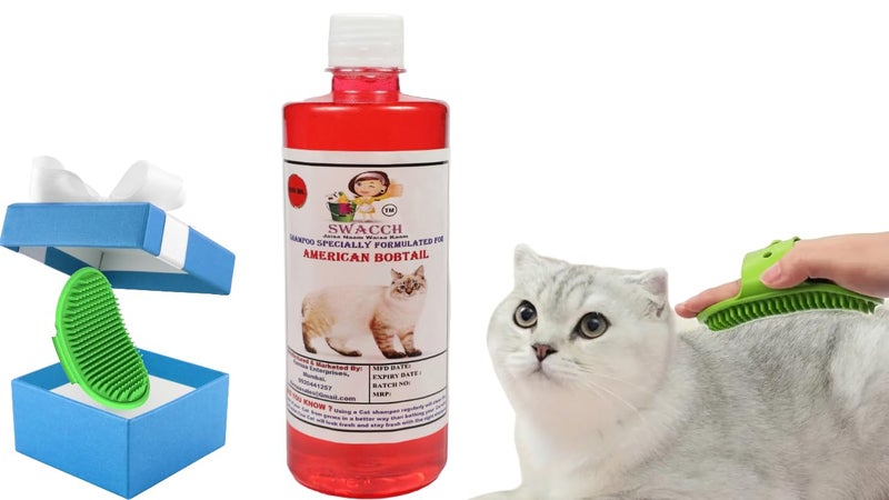 Swacch American Bobtail Cat Shampoo -500ml (Strawberry) + Bath Brush with Adjustable Straps Combo Pack - Image 2