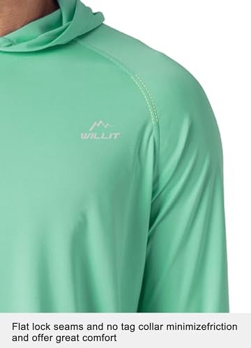 Willit Men's Sun Shirts UPF 50+ Rash Guard Long Sleeve Sun Protection Hoodie SPF UV Fishing Lightweight Athletic Running Light Green L - Image 3