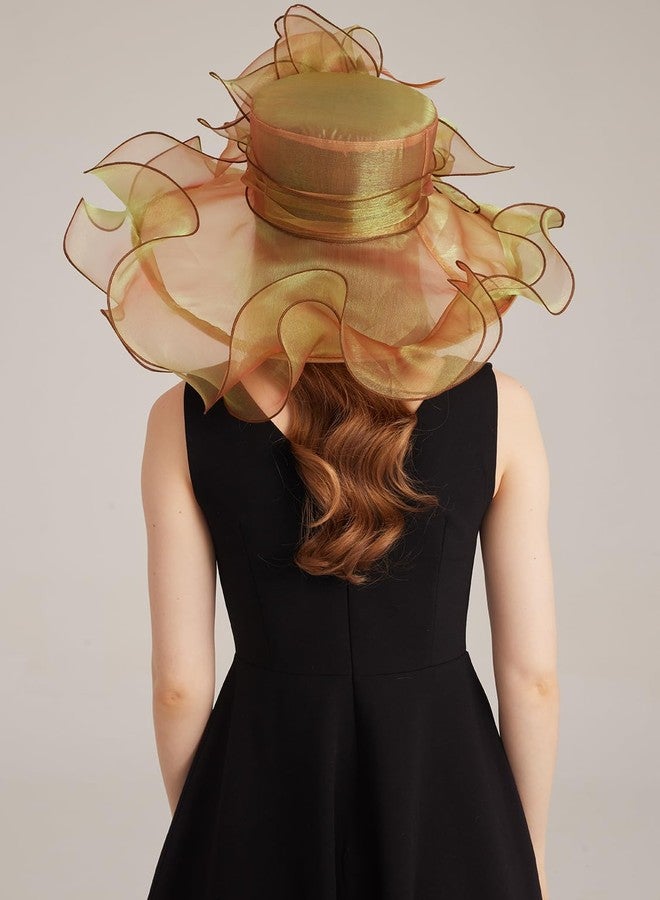 ORIDOOR Women Hats Headband Hairpin Organza Fascinator Church Hat Floral Tea Party Wedding Hat, 005 Gold, One size - Image 5