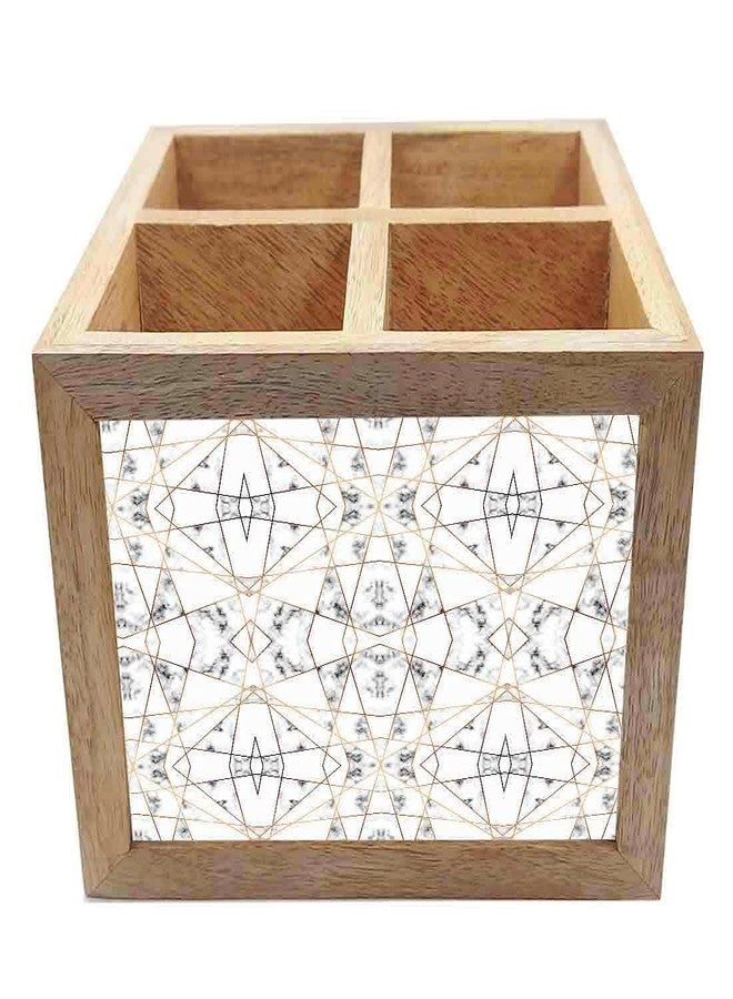 Nutcase Wooden Cutlery Stand Holder Silverware Caddy Spoons Forks Knives Organizer for Dining Table & Kitchen -Made in India-Spoons NOT Included - White Marble Pastel - Image 4