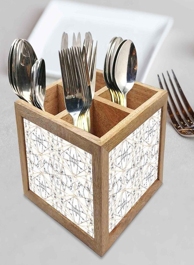 Nutcase Wooden Cutlery Stand Holder Silverware Caddy Spoons Forks Knives Organizer for Dining Table & Kitchen -Made in India-Spoons NOT Included - White Marble Pastel - Image 2