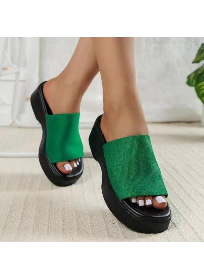 Source Manufacturers Europe And The United States New Line-shaped Wedge Heel Thick-soled Slippers Slippers Plus Size