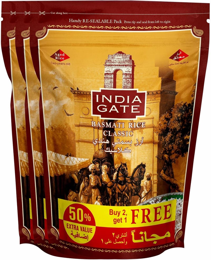 India Gate أرز بسمتي كلاسيك من إنديا غيت 1 كجم 3 عبوات - Image 1