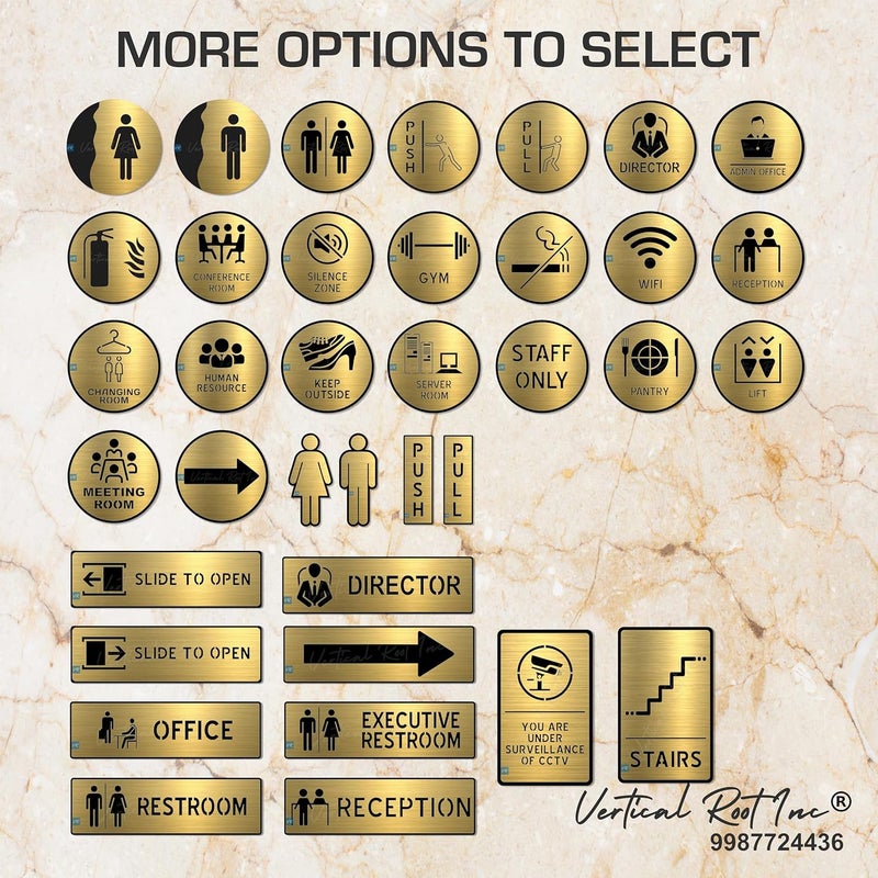 Vertical Root Inc ®Premium Brush Gold Finish Acrylic Keep Outside Door Sign Easy to Mount Self-Adhesive Tape Signage for Hotel Office Resort Society Corporate Business. - Image 5