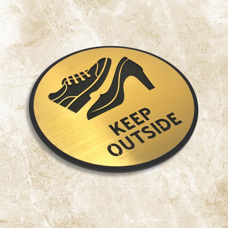 Vertical Root Inc ®Premium Brush Gold Finish Acrylic Keep Outside Door Sign Easy to Mount Self-Adhesive Tape Signage for Hotel Office Resort Society Corporate Business. - Image 2
