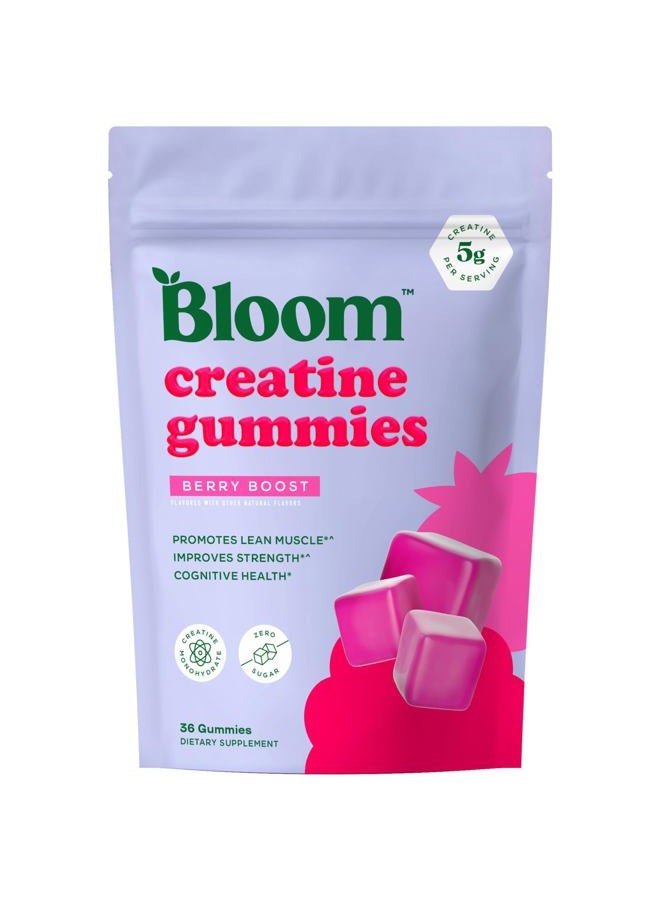 Bloom Nutrition حلوى كرياتين مونوهيدرات بلوم، 5 جرام لكل حصة، حلوى كرياتين خالية من السكر للتمرين، القوة، الصحة المعرفية ودعم العضلات النحيفة، خالية من الغلوتين وغير معدلة وراثياً، Berry Boost، 36 حلوى، 12 SVG - Image 1
