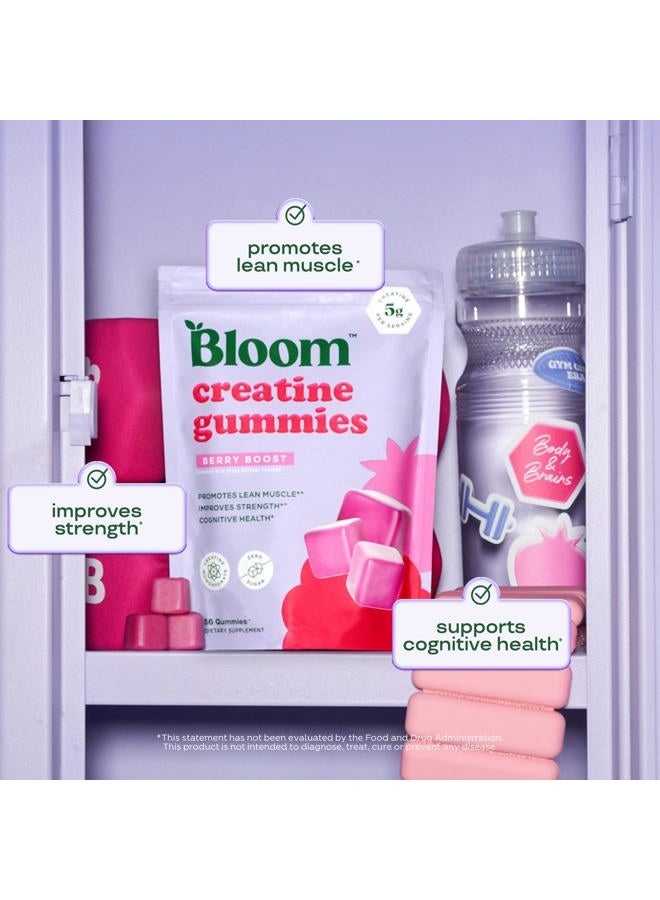 Bloom Nutrition حلوى كرياتين مونوهيدرات بلوم، 5 جرام لكل حصة، حلوى كرياتين خالية من السكر للتمرين، القوة، الصحة المعرفية ودعم العضلات النحيفة، خالية من الغلوتين وغير معدلة وراثياً، Berry Boost، 36 حلوى، 12 SVG - Image 4