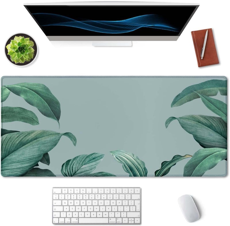 SSOIU Extended Gaming Mouse Pad - Non-Slip Water-Resistant Rubber Base Computer Keyboard Mouse Mat, 35.5 x 15.7-inch XX-Large Desk Mat, Ideal Partner for Work & Game, Foliage Tropical Leaves - Image 3
