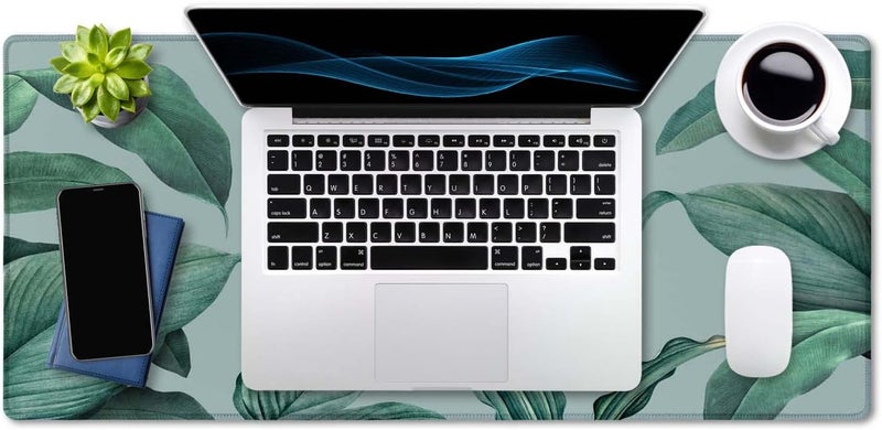 SSOIU Extended Gaming Mouse Pad - Non-Slip Water-Resistant Rubber Base Computer Keyboard Mouse Mat, 35.5 x 15.7-inch XX-Large Desk Mat, Ideal Partner for Work & Game, Foliage Tropical Leaves - Image 4