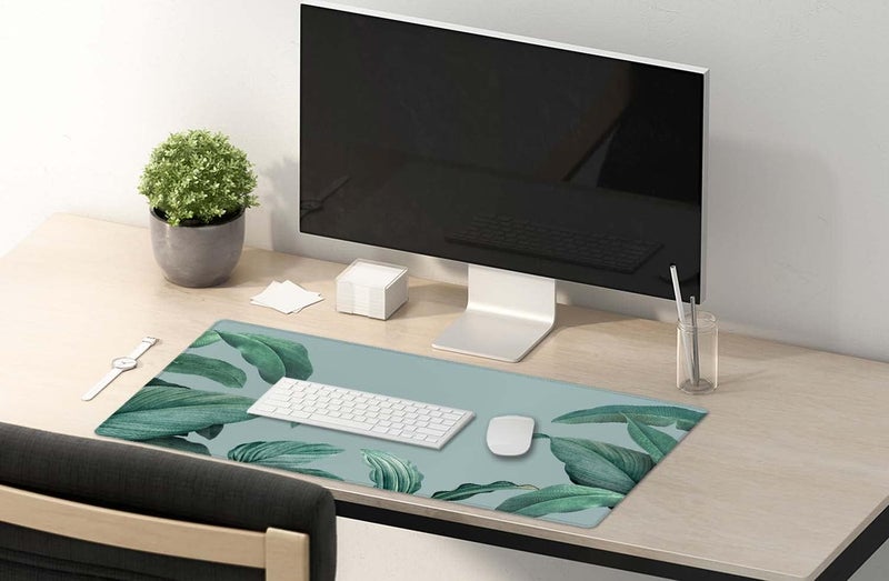 SSOIU Extended Gaming Mouse Pad - Non-Slip Water-Resistant Rubber Base Computer Keyboard Mouse Mat, 35.5 x 15.7-inch XX-Large Desk Mat, Ideal Partner for Work & Game, Foliage Tropical Leaves - Image 5