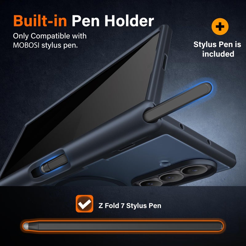 MOBOSI for Z Fold 7 Case with Stylus Pen [Compatible with Magsafe][Built-in Kickstand & Privacy Screen Protector & Full Body Hinge Protection & Pen Slot] Slim&Thin for Samsung Galaxy Z Fold7, Black - Image 5