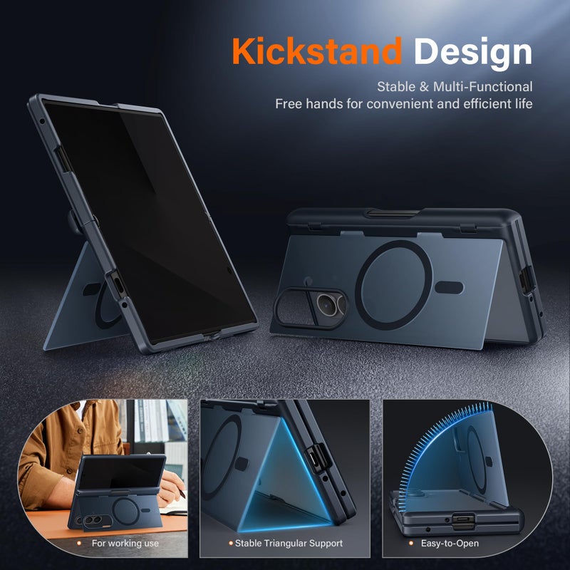 MOBOSI for Z Fold 7 Case with Stylus Pen [Compatible with Magsafe][Built-in Kickstand & Privacy Screen Protector & Full Body Hinge Protection & Pen Slot] Slim&Thin for Samsung Galaxy Z Fold7, Black - Image 4