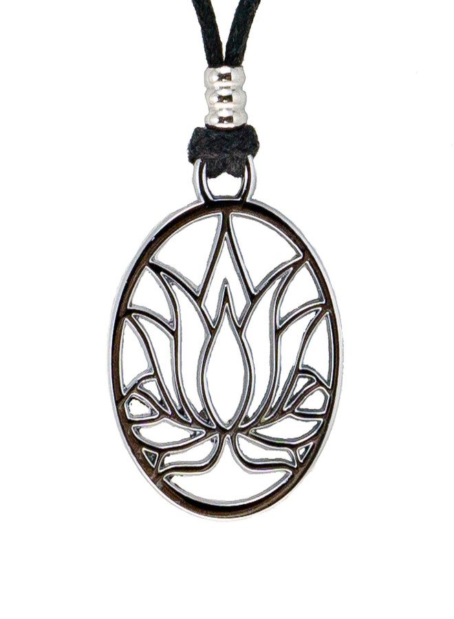 BlueRica Lotus Flower on Adjustable Black Cord Necklace - Image 3
