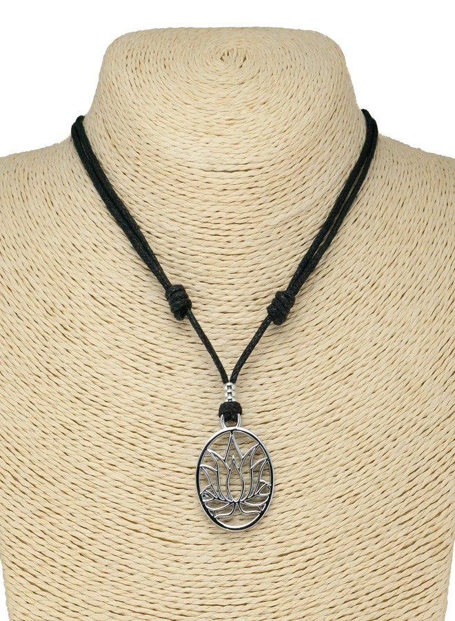 BlueRica Lotus Flower on Adjustable Black Cord Necklace - Image 2