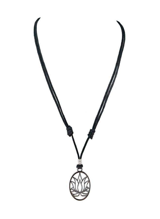 BlueRica Lotus Flower on Adjustable Black Cord Necklace - Image 1