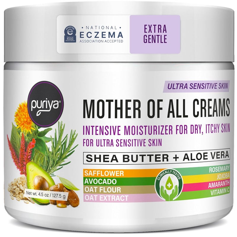 Puriya Puriya National Eczema Association Accepted Cream 4.5 oz, Dry Itchy Skin Relief, Colloidal Oatmeal Lotion, For Kids, Adults, Face, Hands, Mother of All Creams, Plant-Based Hydration,No Fragrance Added