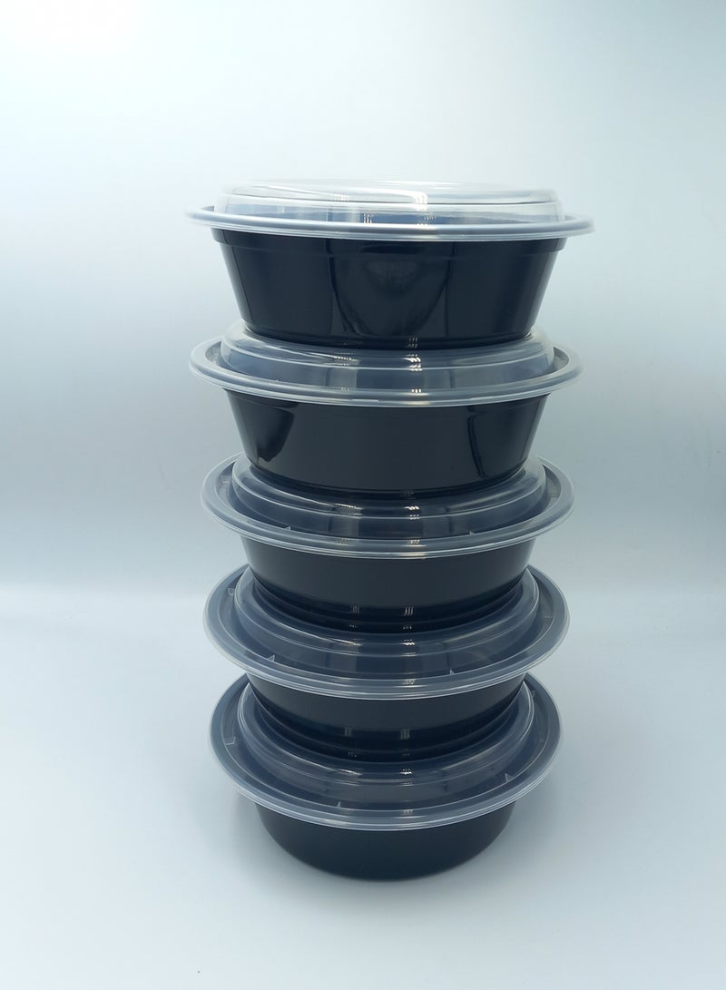 IDEAL PACK Black Base Round Microwavable Container With Lid 5 PCS - Image 3