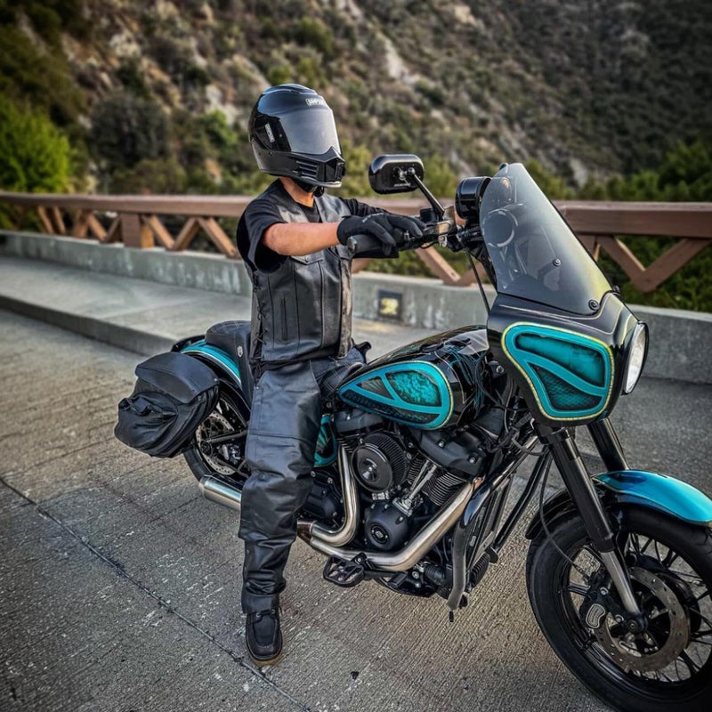 BYKR Leather Motorcycle Chaps for Men & Women - Adjustable Waist & Length, Black, 32inch - Image 2