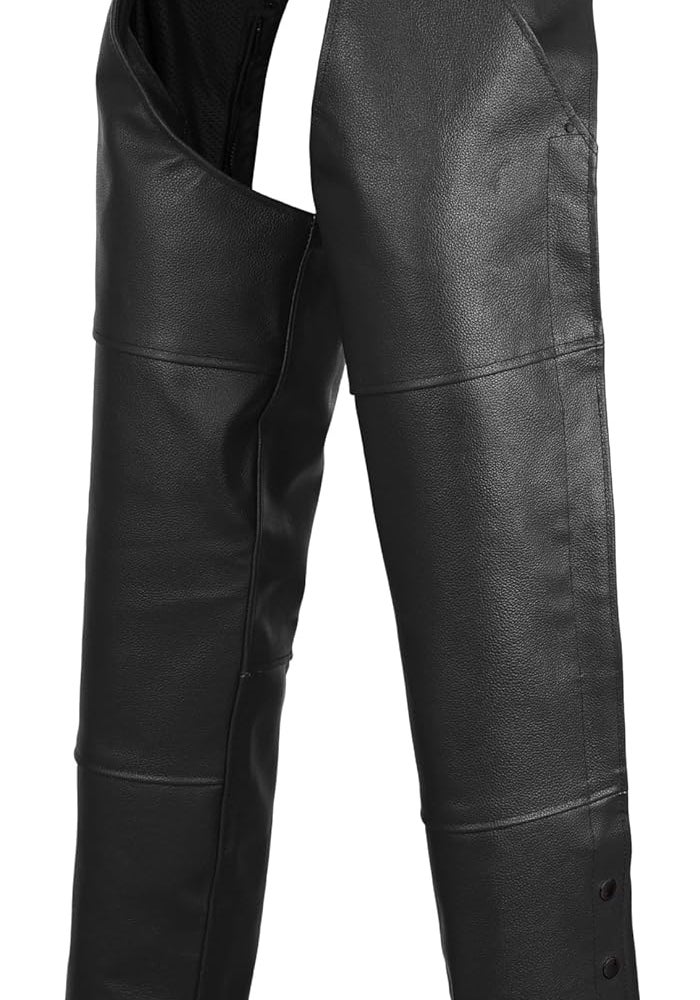 BYKR Leather Motorcycle Chaps for Men & Women - Adjustable Waist & Length, Black, 32inch - Image 1