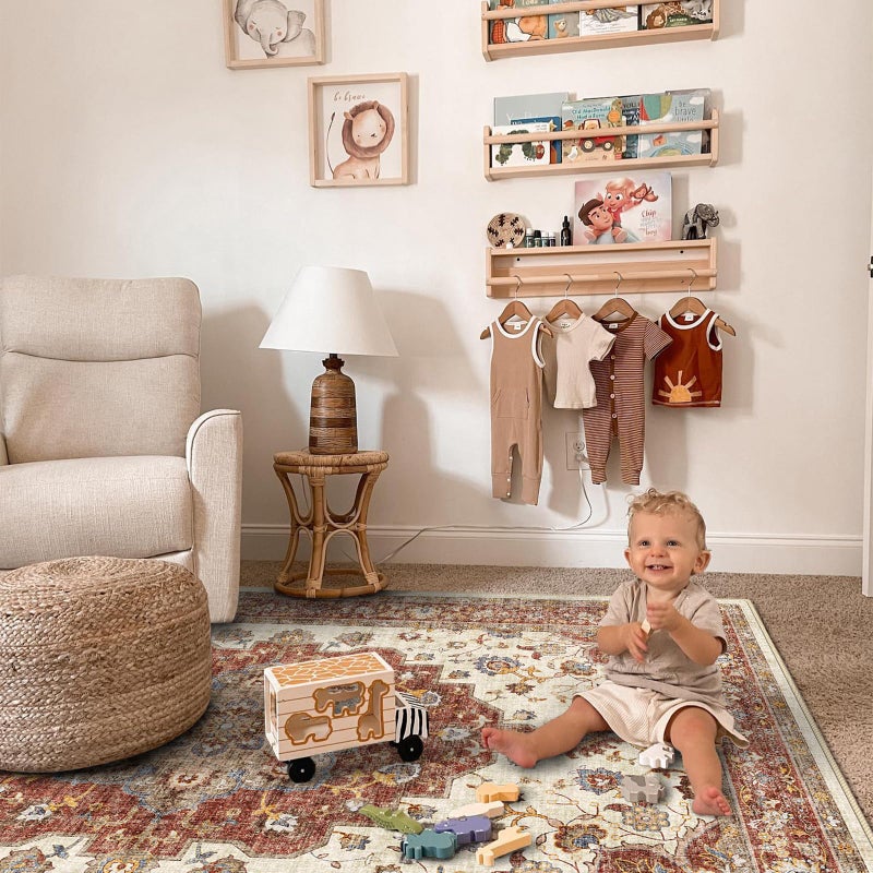 TOPRUUG Washable Oriental Area Rug - 9x12 Rugs for Living Room Soft Carpet for Bedroom Waterproof Floral Distressed Indoor Stain Resistant Non-Shedding Floor Carpets (Red, 9x12) - Image 3