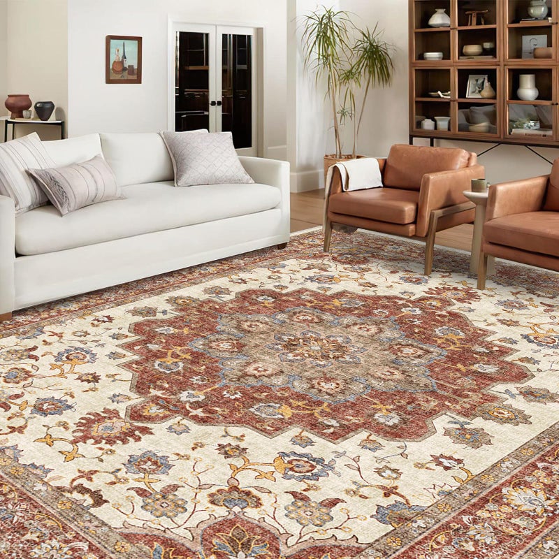 TOPRUUG Washable Oriental Area Rug - 9x12 Rugs for Living Room Soft Carpet for Bedroom Waterproof Floral Distressed Indoor Stain Resistant Non-Shedding Floor Carpets (Red, 9x12) - Image 2