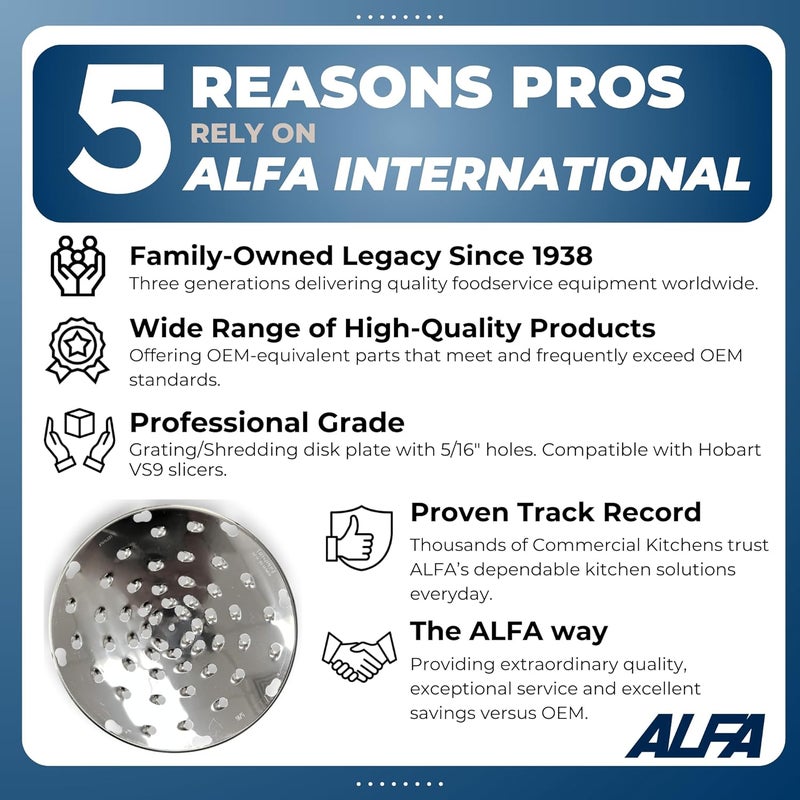ALFA VS-12SD-5/16 Stainless Steel Grading Disk Replacement for Commercial Kitchen Shredders | 9.25" Diameter - 5/16" Grating Holes | Replacement for GS-12 and VS-9 Graters and Shredders - Image 2