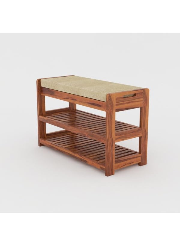 Furnelift Furnelift Wooden Shoe Rack for Home Sheesham Wood Entryway Seating Bench with Cushion Storage Shelf for Shoe Organiser Teak Finish  - Image 5