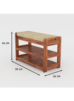 Furnelift Furnelift Wooden Shoe Rack for Home Sheesham Wood Entryway Seating Bench with Cushion Storage Shelf for Shoe Organiser Teak Finish  - Image 2