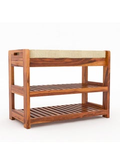 Furnelift Furnelift Wooden Shoe Rack for Home Sheesham Wood Entryway Seating Bench with Cushion Storage Shelf for Shoe Organiser Teak Finish  - Image 4