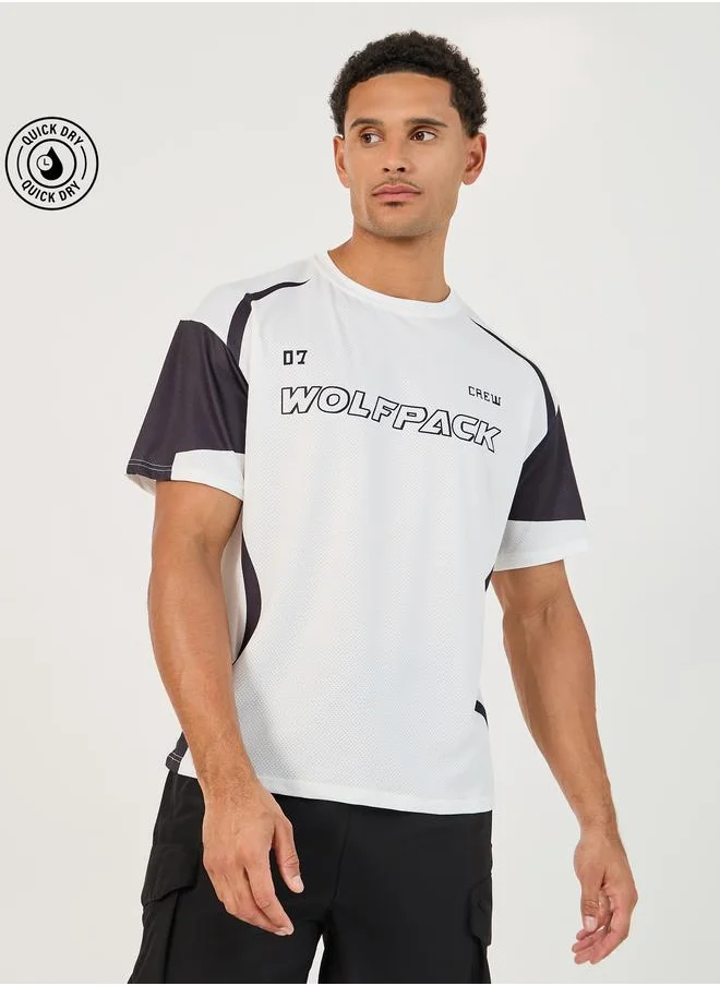 Styli Styli Color Block Athleisure Mesh Printed T-Shirt