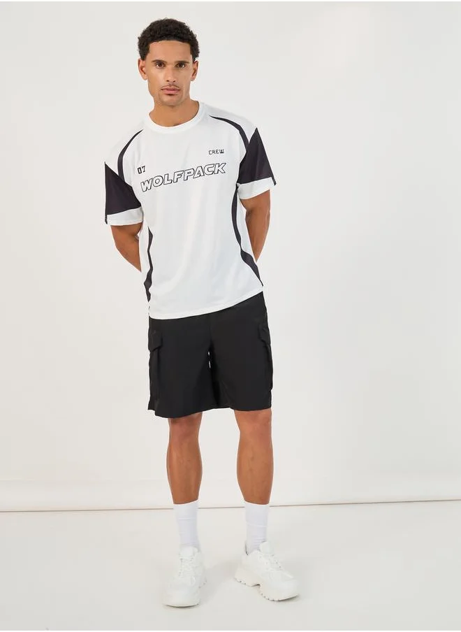 Styli Styli Color Block Athleisure Mesh Printed T-Shirt