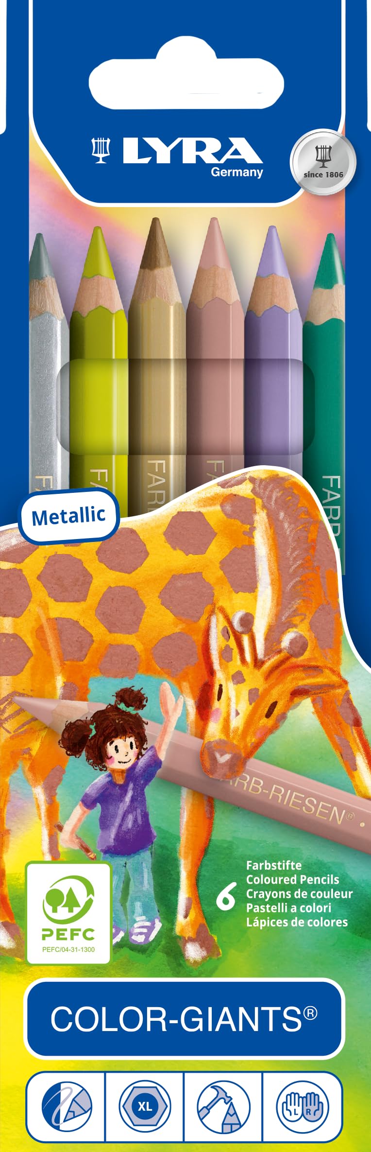 Lyra Color-Giants Colored Pencils, Lacquered, 6.25 Millimeter Cores, Set of 6 Pencils, Assorted Metallic Colors (3941062) Multicolored Set of 6 (Metallic) - Image 5