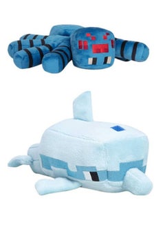 Minecraft Spider(11.8in) and Dolphin(8.6in) Plush Character Dolls, Soft, Collectible Gift for Fans Age 3 and Older,2Pcs