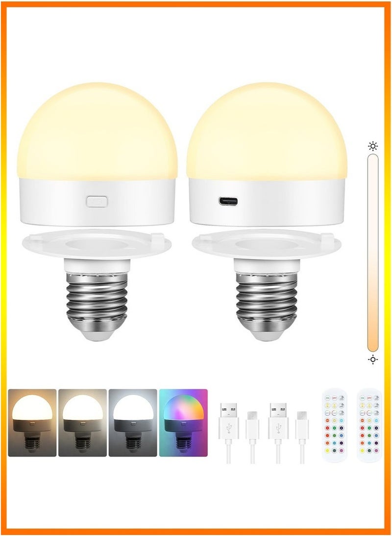 Bukela E27 LED Light Bulbs, Rechargeable & Dimmable Light Bulbs with Remote Control, RGB Colorful Changing, Timing Function, Magnetic Detachable Battery Operated Bulb, 2 Pack  - Image 1