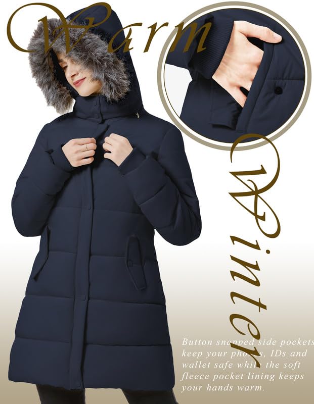GGleaf Women's Winter Jacket Windproof Quilted Puffer Jacket Long Coat with Hood Navy XX-Large - Image 4