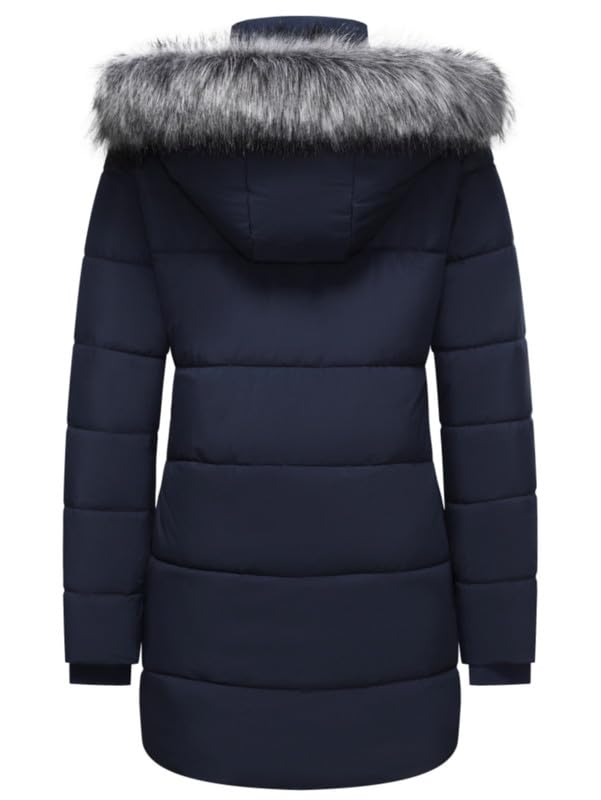 GGleaf Women's Winter Jacket Windproof Quilted Puffer Jacket Long Coat with Hood Navy XX-Large - Image 2