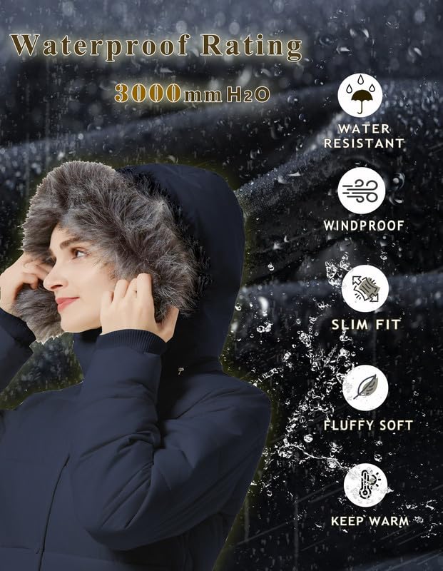 GGleaf Women's Winter Jacket Windproof Quilted Puffer Jacket Long Coat with Hood Navy XX-Large - Image 3