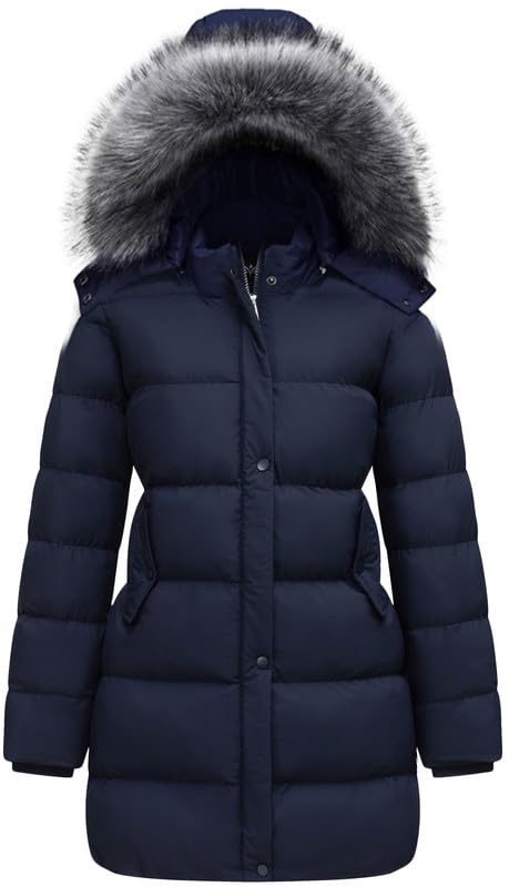 GGleaf Women's Winter Jacket Windproof Quilted Puffer Jacket Long Coat with Hood Navy XX-Large - Image 1