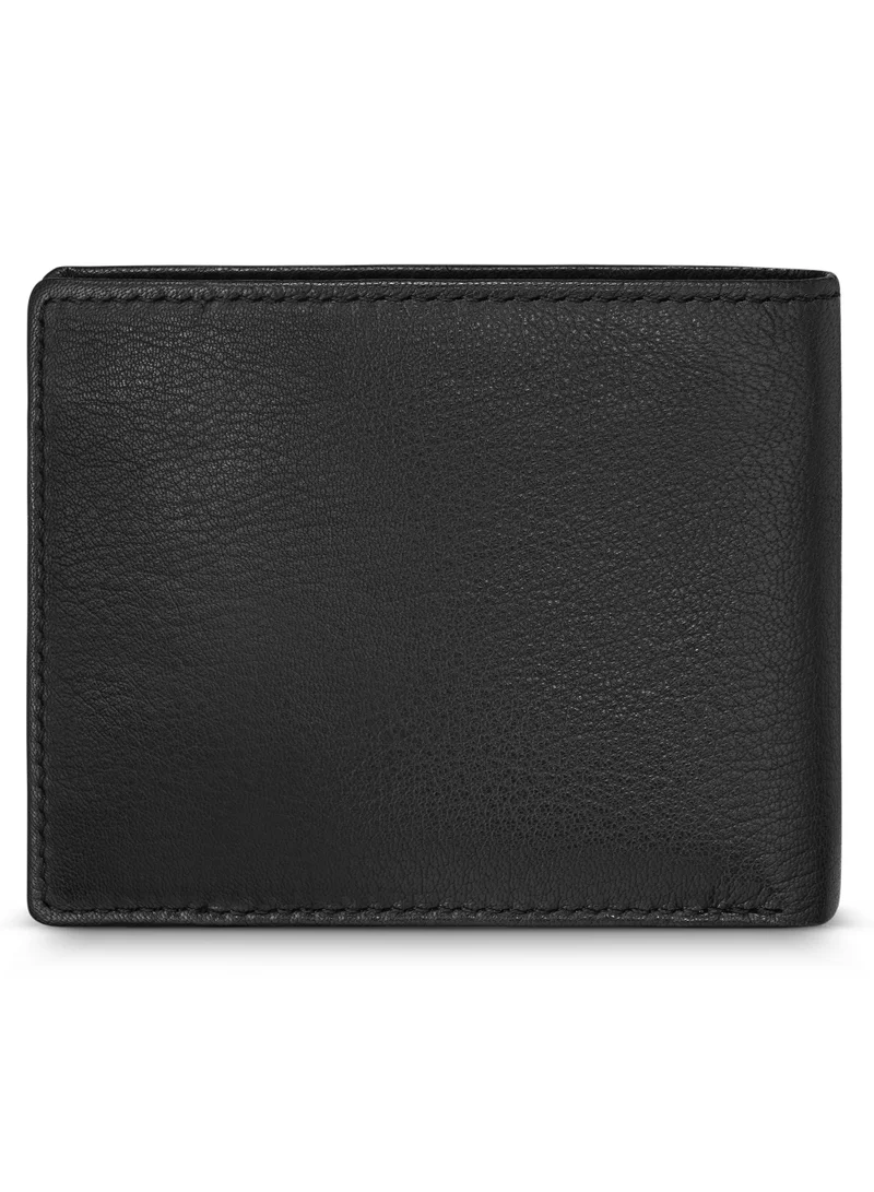 بوليس Malino Black Plain Grain Genuine Leather Bi-fold Wallet for Men